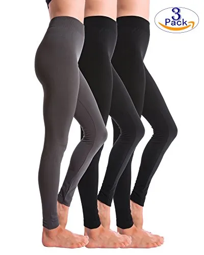 3-Pack Fleece Lined Thick Brushed Leggings by Homma (S/M/L, BLACKx2/CH.GREY)