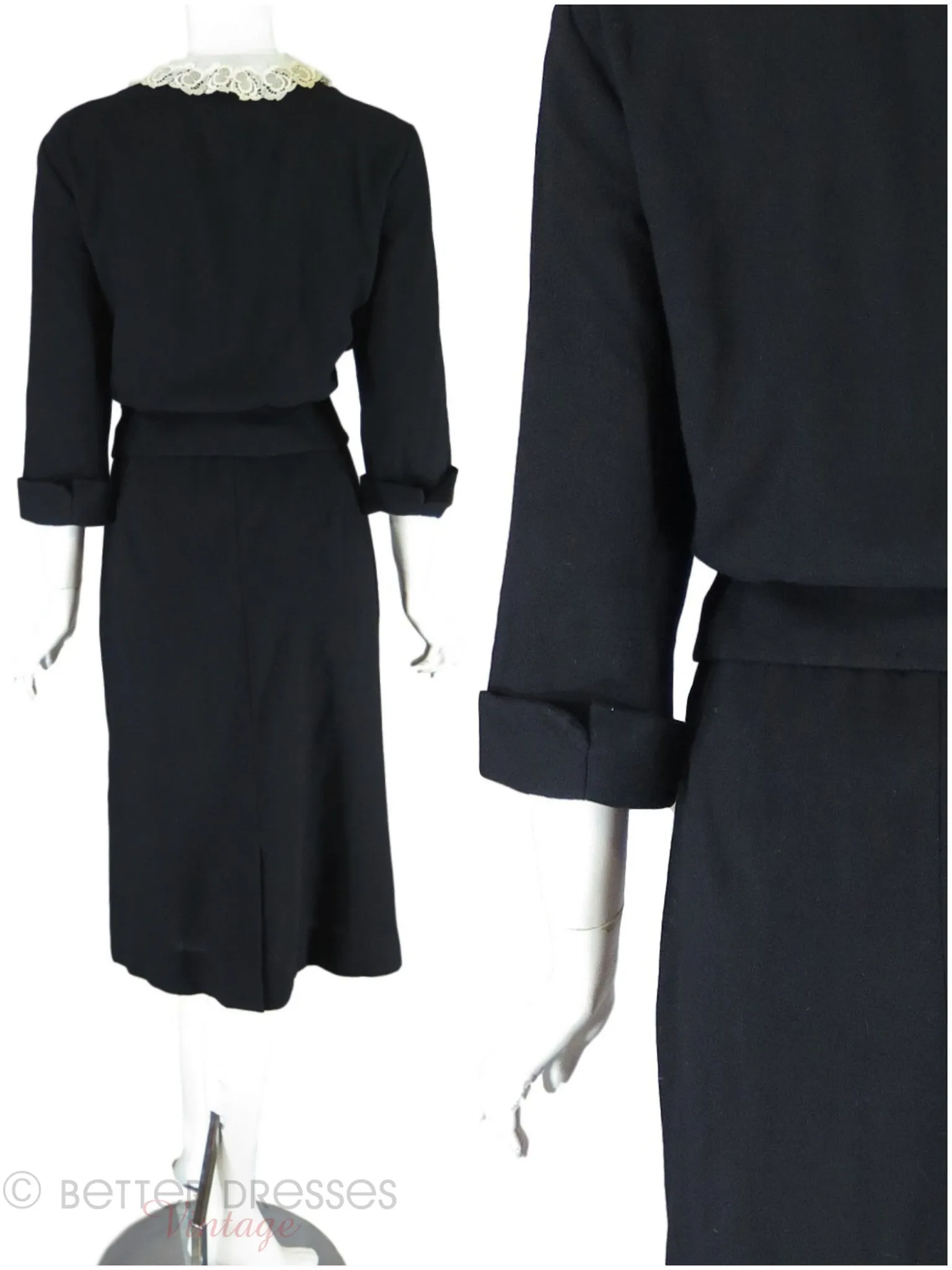 50s/60s Black Wool Skirt Suit - med, lg