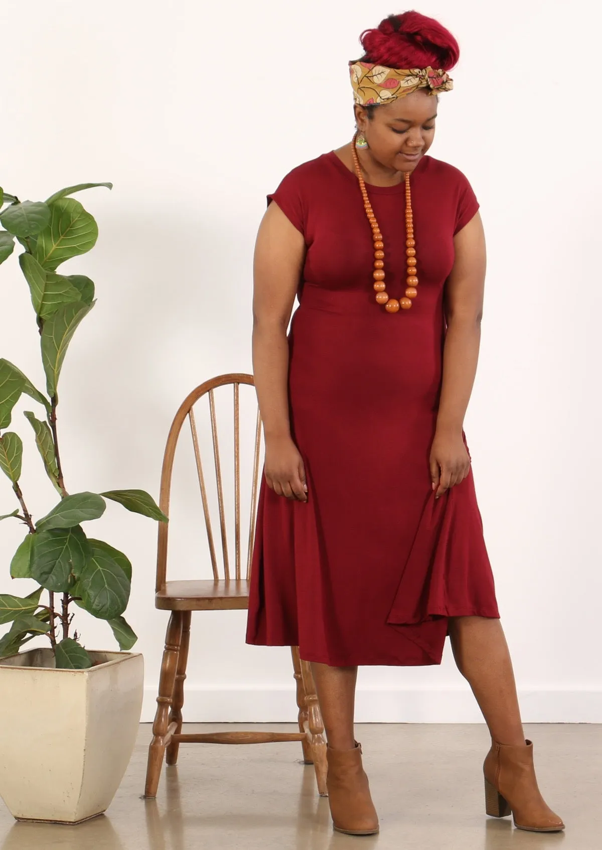 A-line Stretch Rayon Dress Maroon