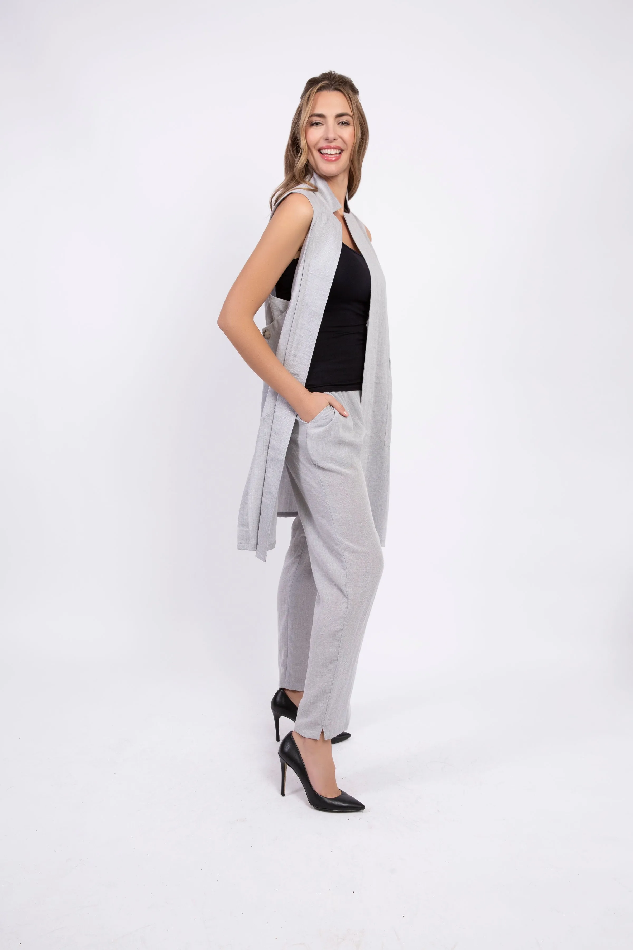 AAPT21 - Flat Front Tapered Leg Linen Pant