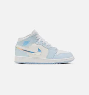 Air Jordan 1 Mid SE Glitter Swoosh Grade School Lifestyle Shoe - Blue/White