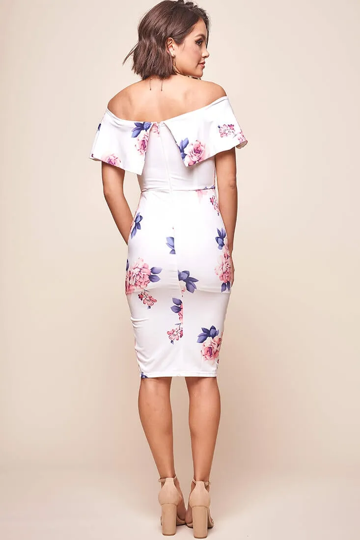 Alina Tiered Off Shoulder Dress White Floral