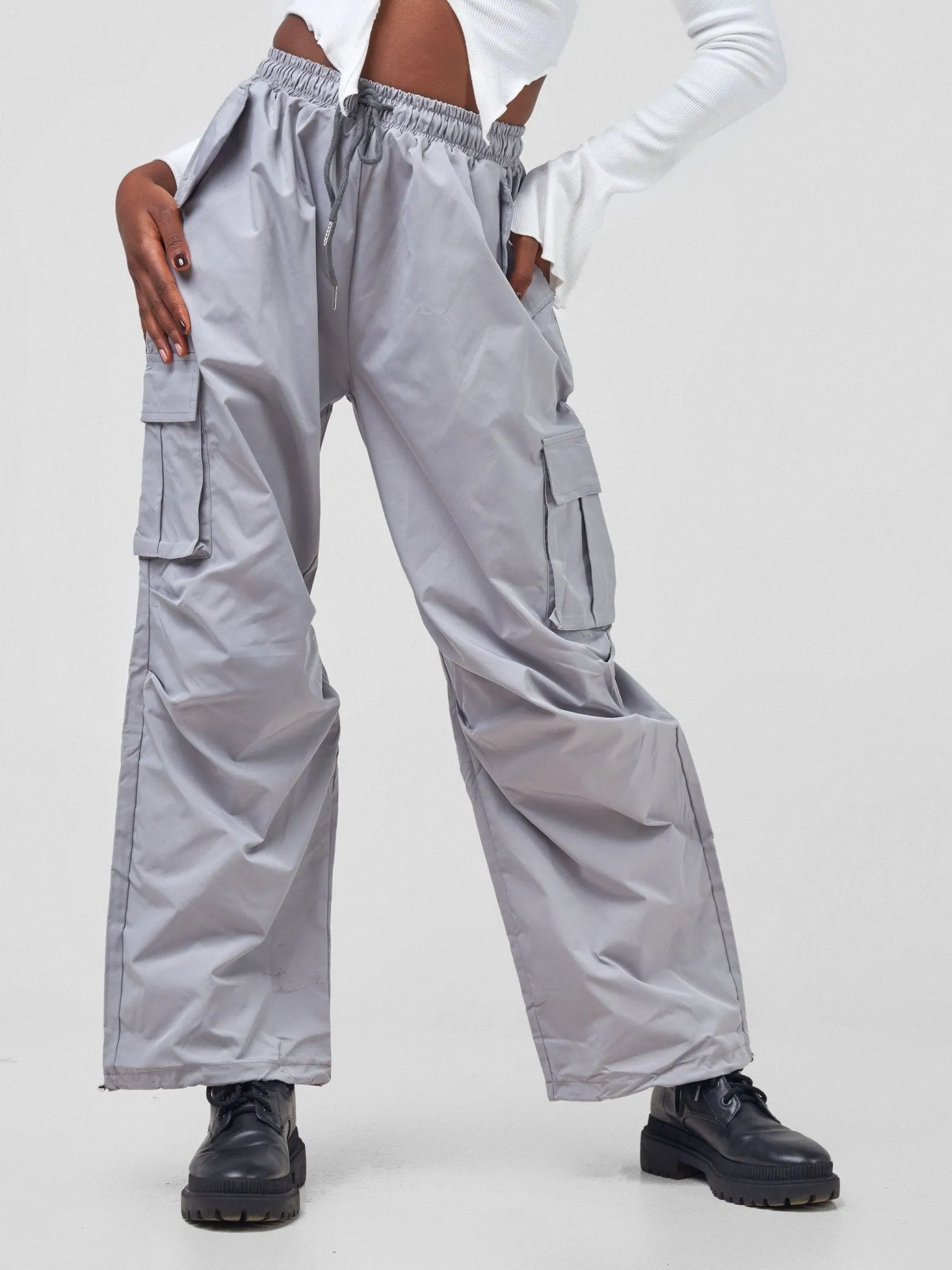 Anika Diani Straight Fit Elasticated Double Pocket[s] and Adjustable Drawstrings On The Hem - Light Grey