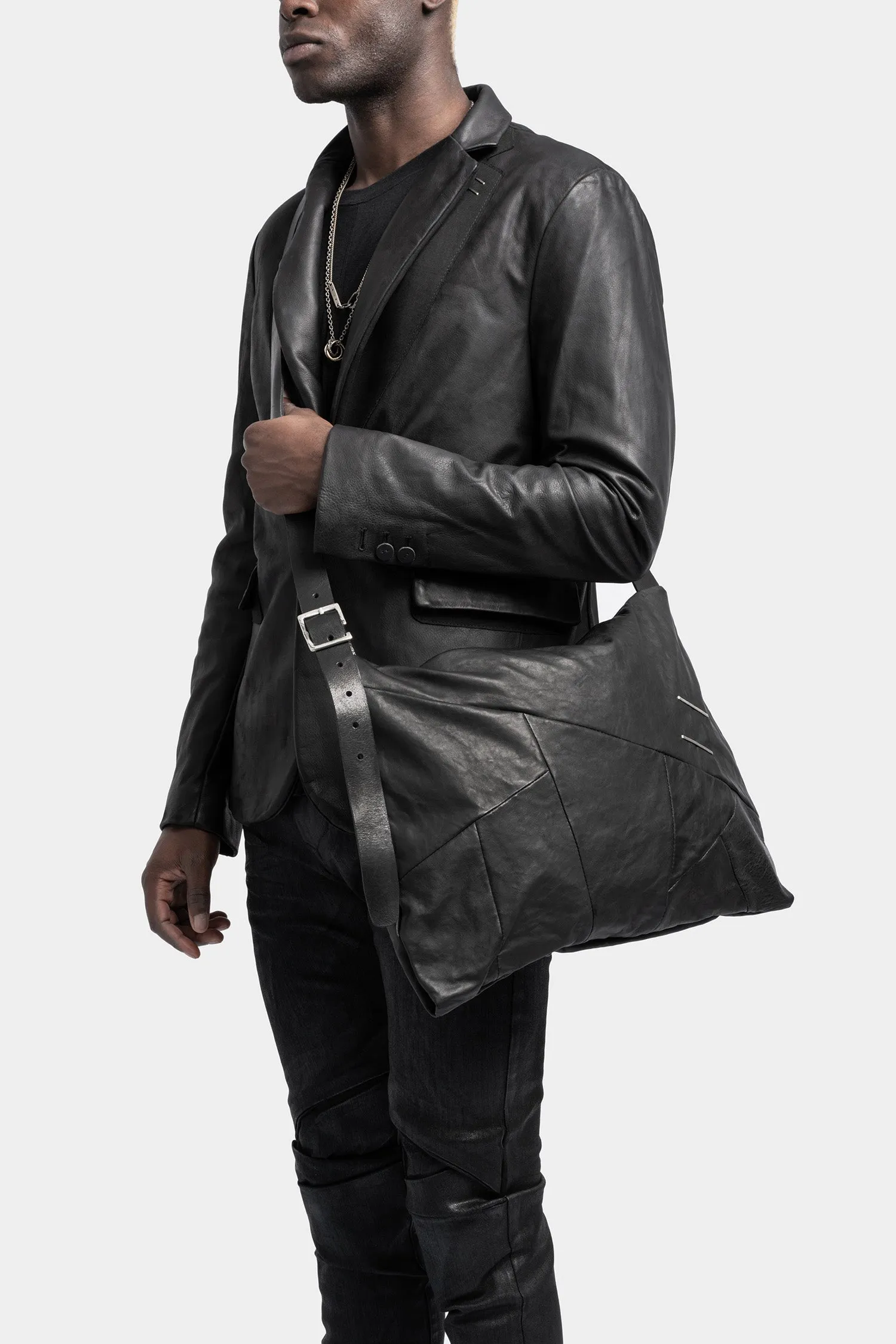 Asymmetrical leather shoulder bag