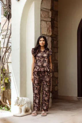 black floral print cotton handblock co-ord set