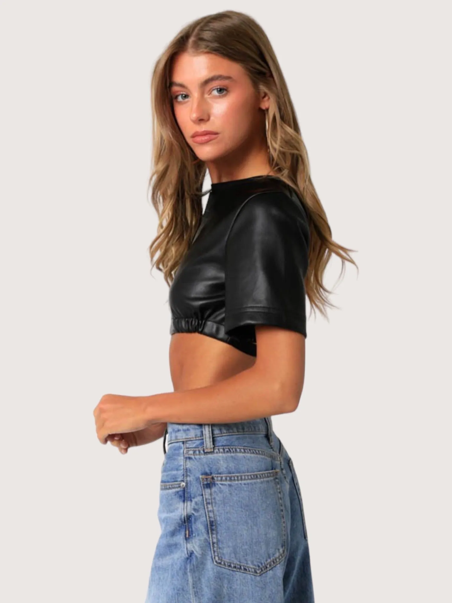 Black Leather Crop Top