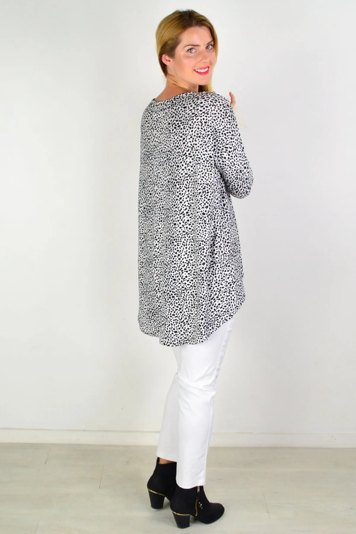 Black White Spot Hi Low Tunic Top