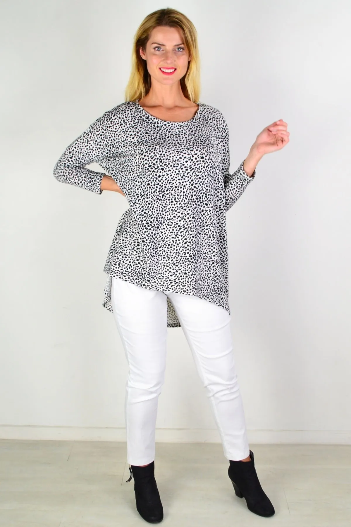 Black White Spot Hi Low Tunic Top