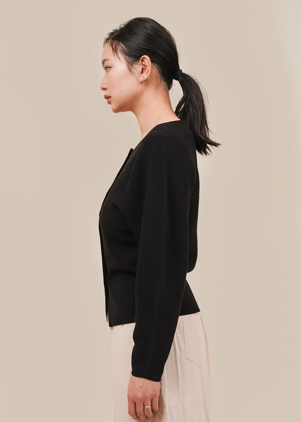 Black Whole Garment Rounded Cardigan