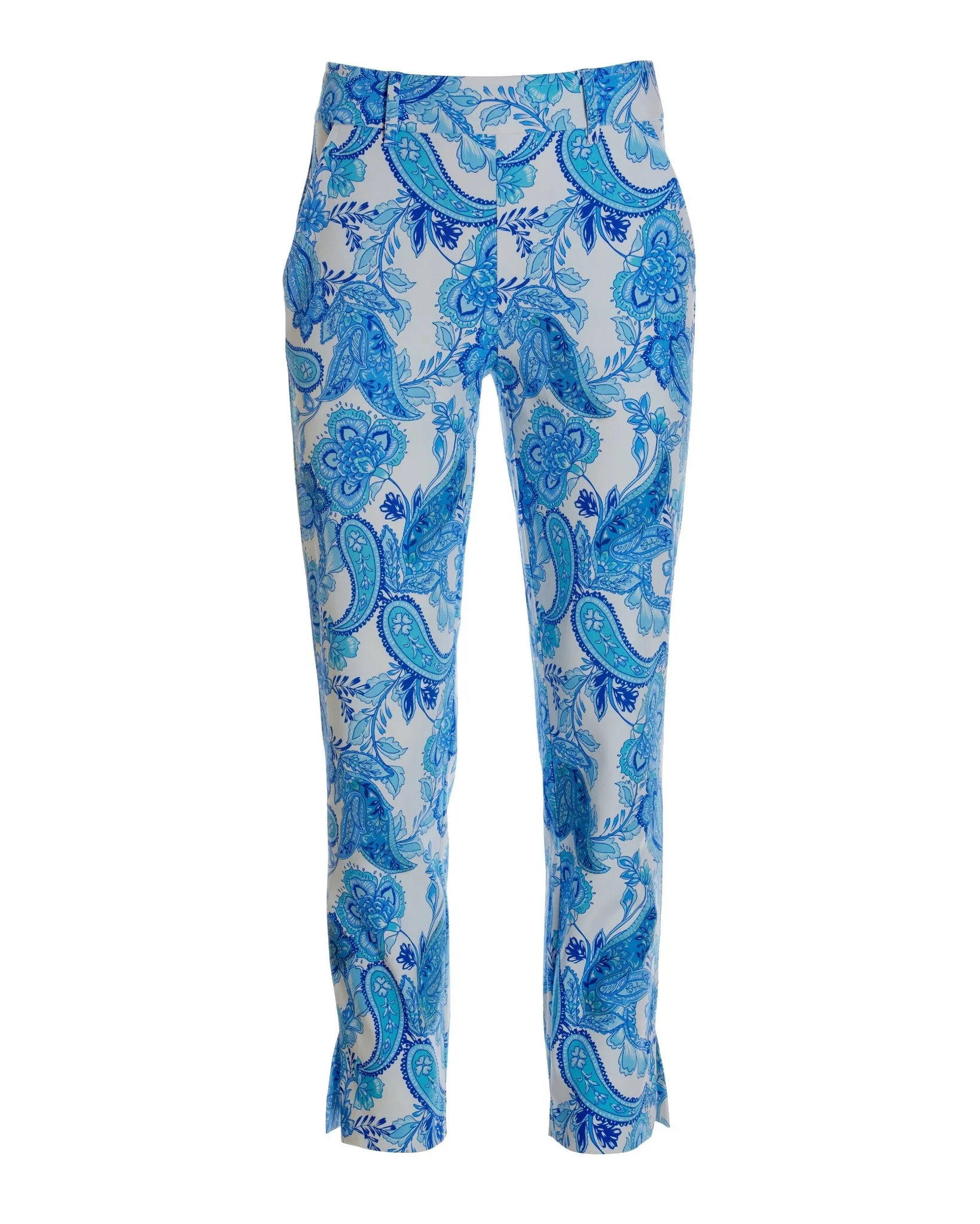 Blue Wave Paisley Twill Pull-On Cropped Pant Blue