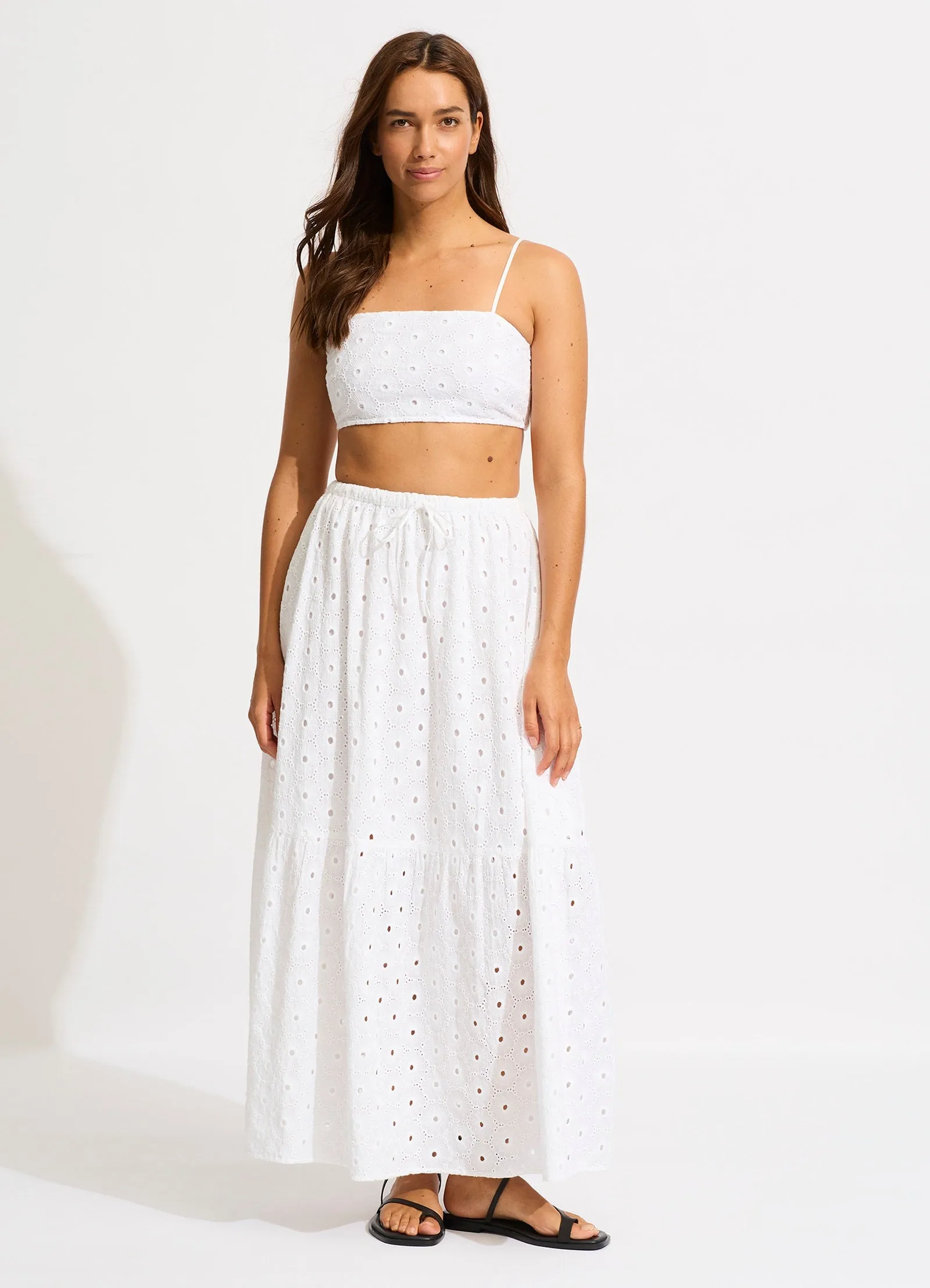 Broderie Crop Top - White