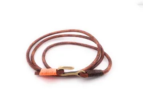 Brown Leather Triple Wrap Summer Bracelet Hook Brass Clasp