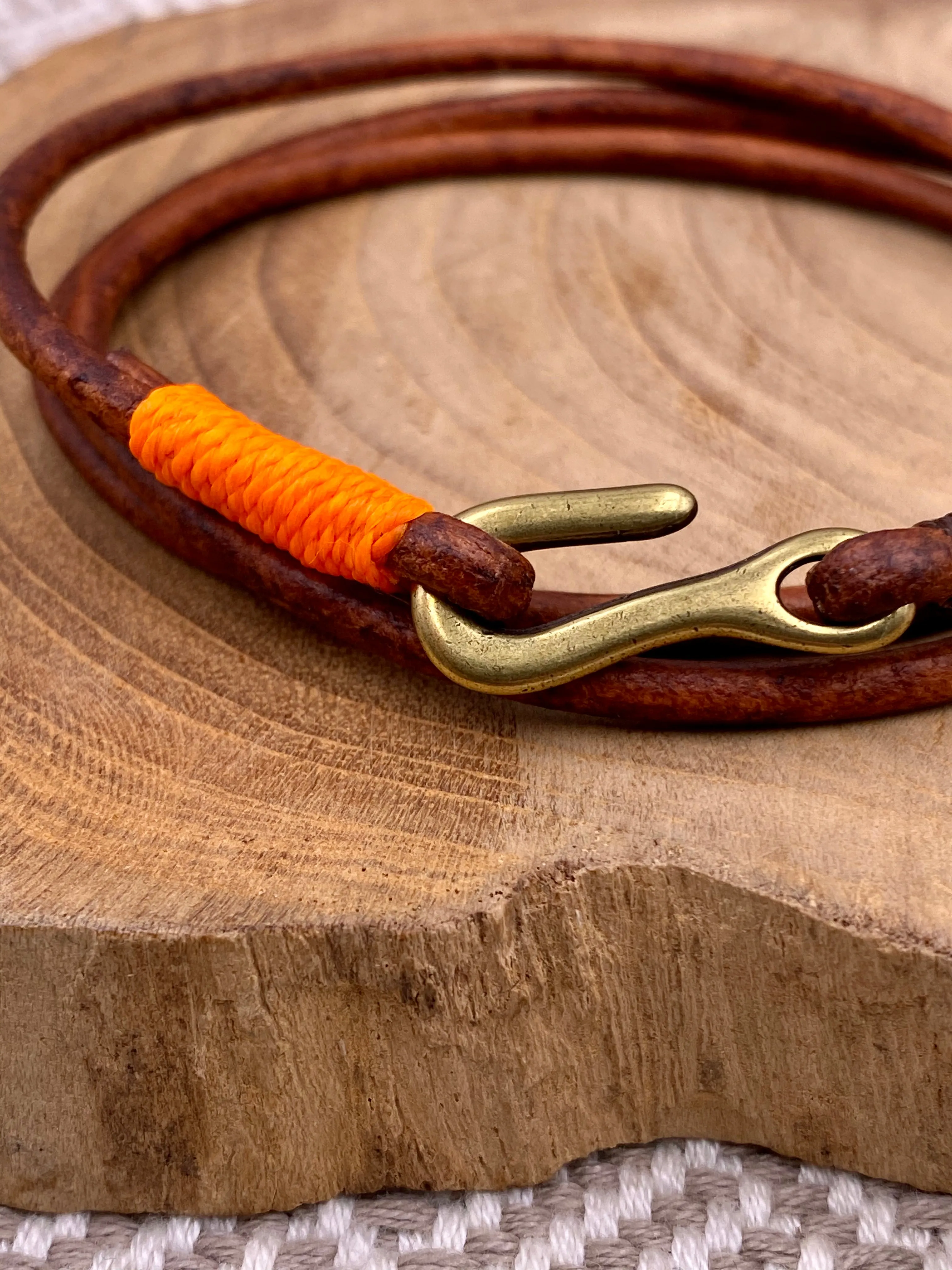 Brown Leather Triple Wrap Summer Bracelet Hook Brass Clasp