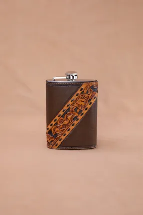 Chocolate Brown and Russet Diagonal Tooled Flask