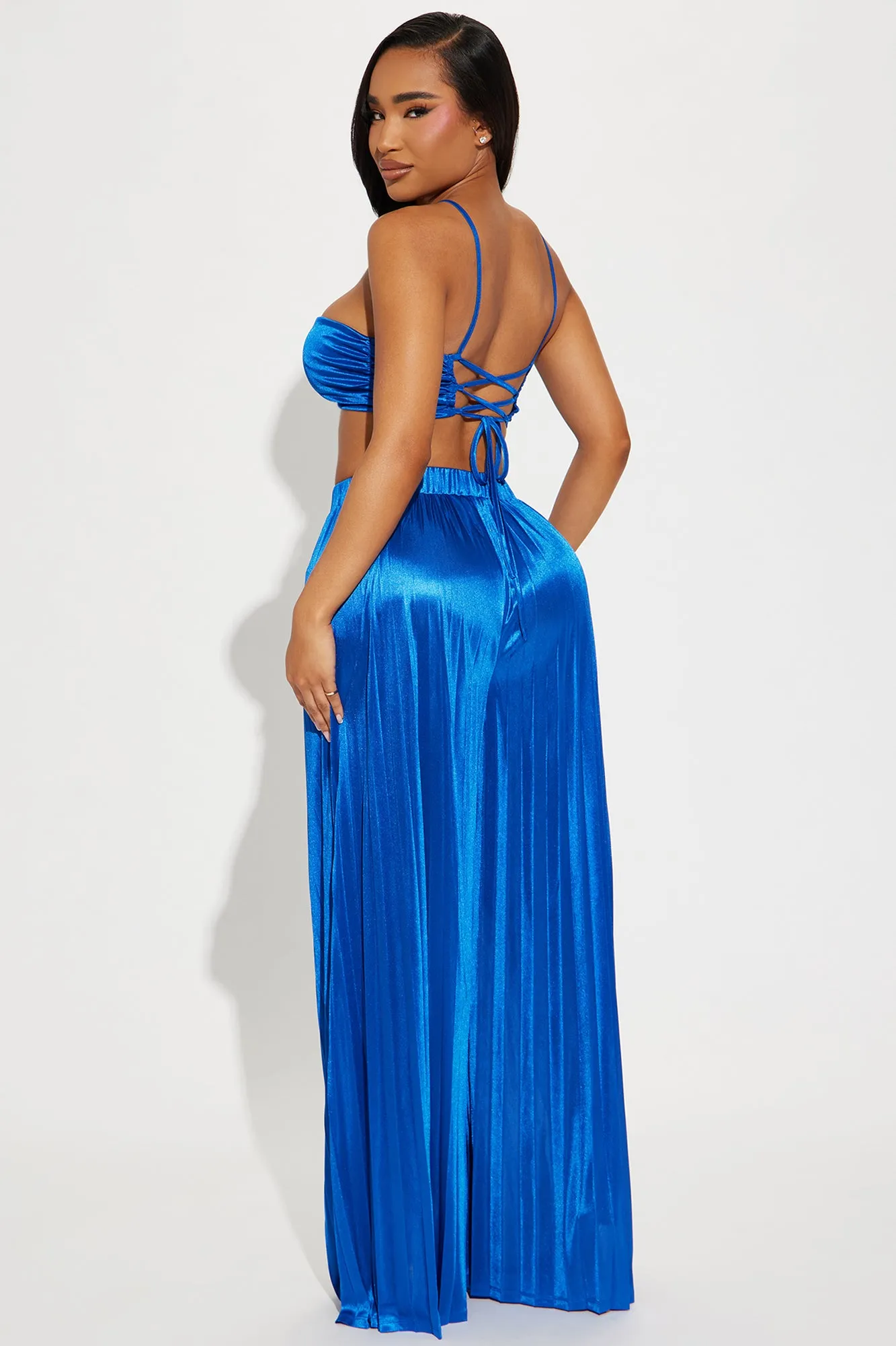 Dreamy Feeling Satin Pant Set - Royal