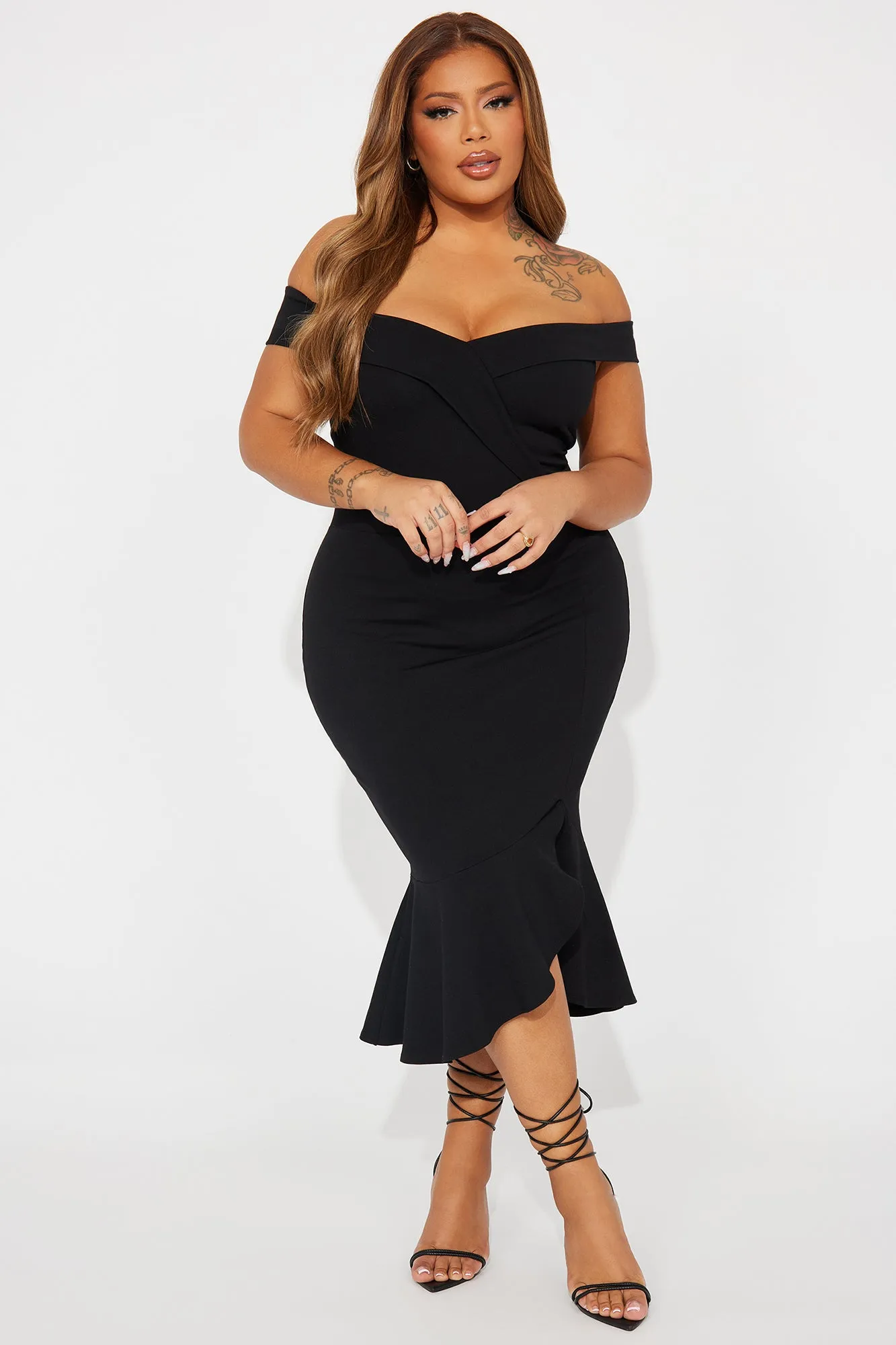 Eloise Off Shoulder Midi Dress - Black