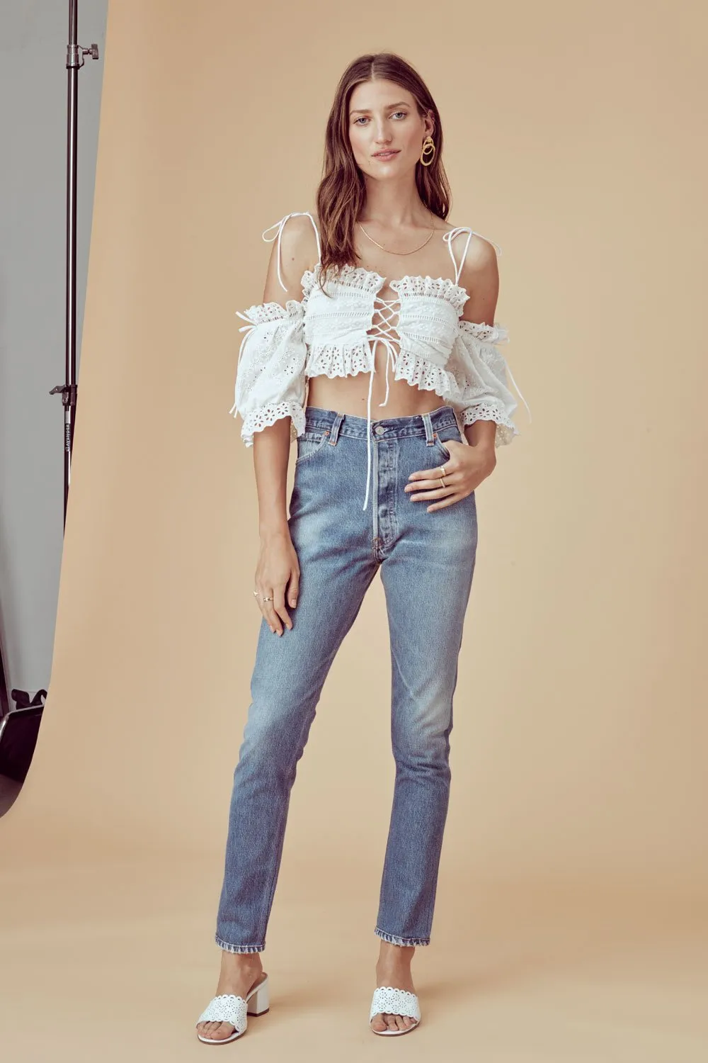 For Love and Lemons Anabelle Eyelet Crop Top