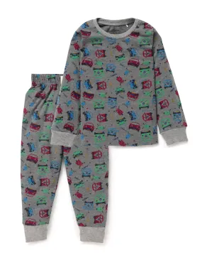 Full sleeve graphic pattern in grey pajama set for baby