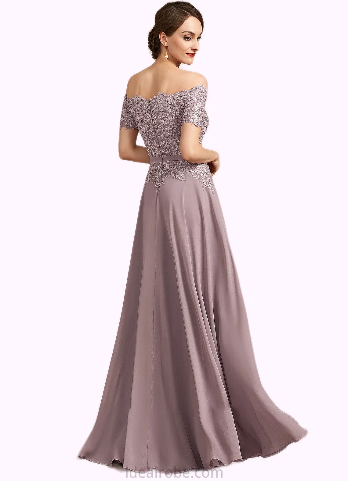 Gabriella A-Line Off-the-Shoulder Floor-Length Chiffon Lace Mother of the Bride Dress With Beading Sequins STK126P0014785