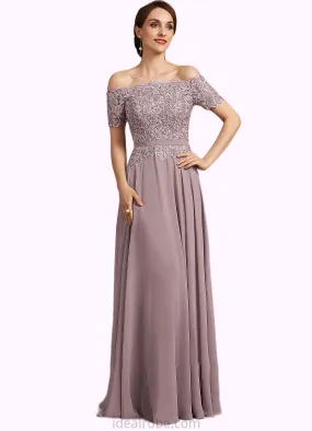 Gabriella A-Line Off-the-Shoulder Floor-Length Chiffon Lace Mother of the Bride Dress With Beading Sequins STK126P0014785