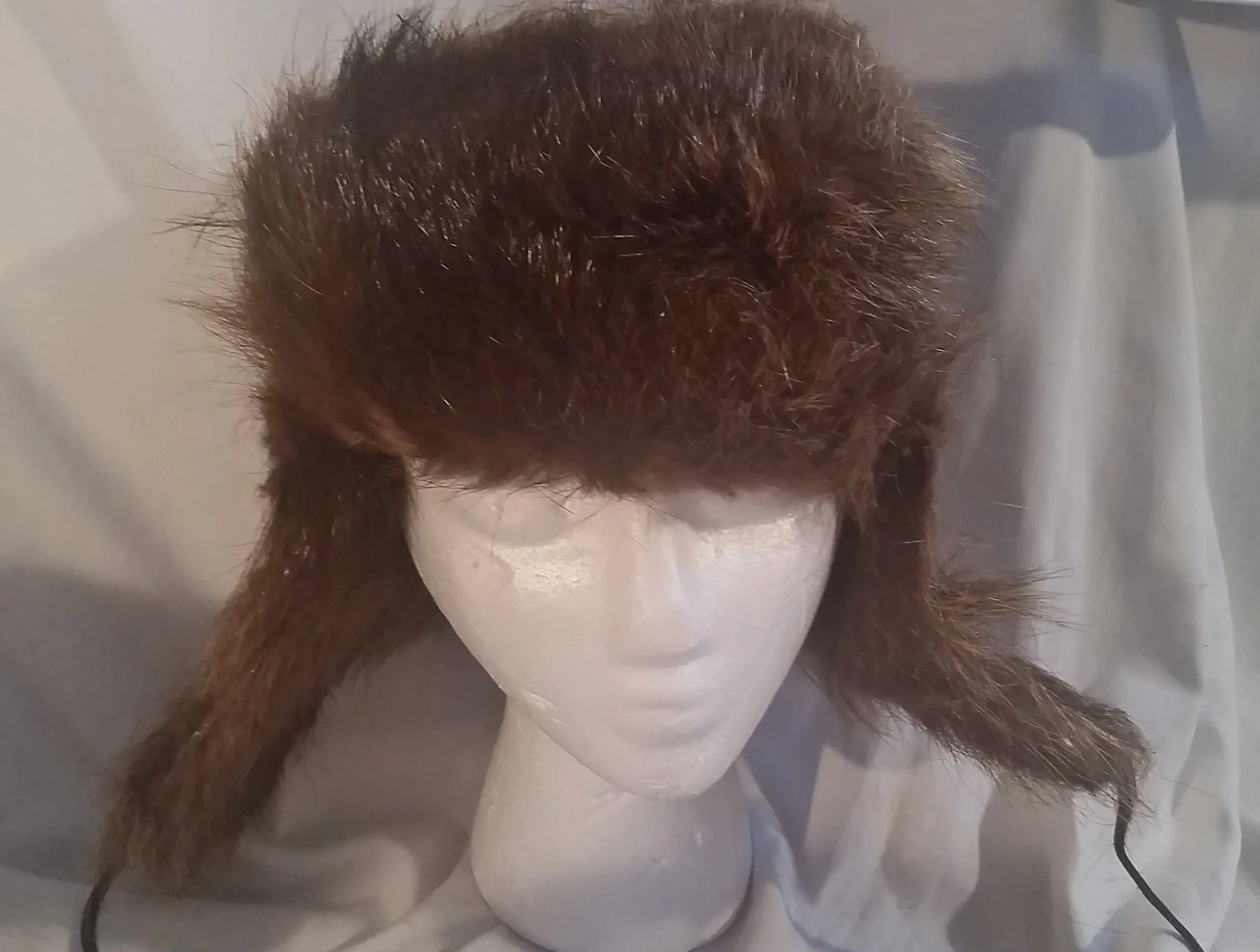 Genuine Fur COYOTE BEAVER Cap Trooper Flap Cossack Trapper Aviator Cosplay BROWN