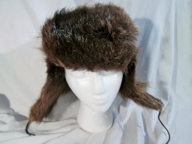 Genuine Fur COYOTE BEAVER Cap Trooper Flap Cossack Trapper Aviator Cosplay BROWN