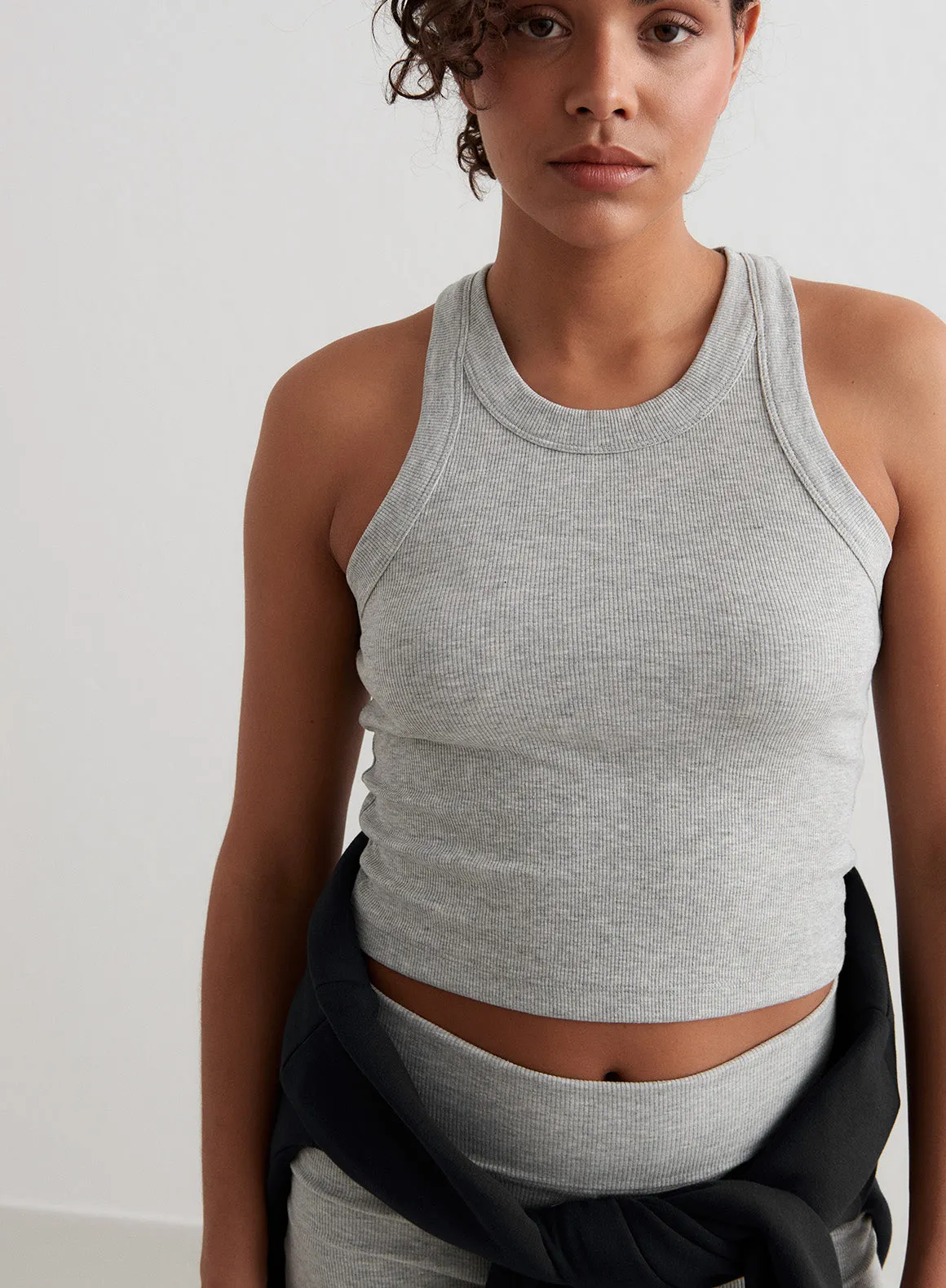 Grey Melange Ease Ribbed Tank Top