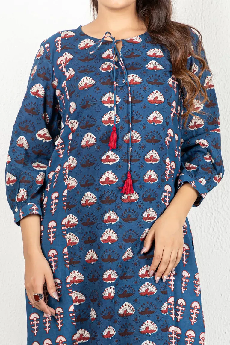 Hand Block Jaota Printed Indigo Dress