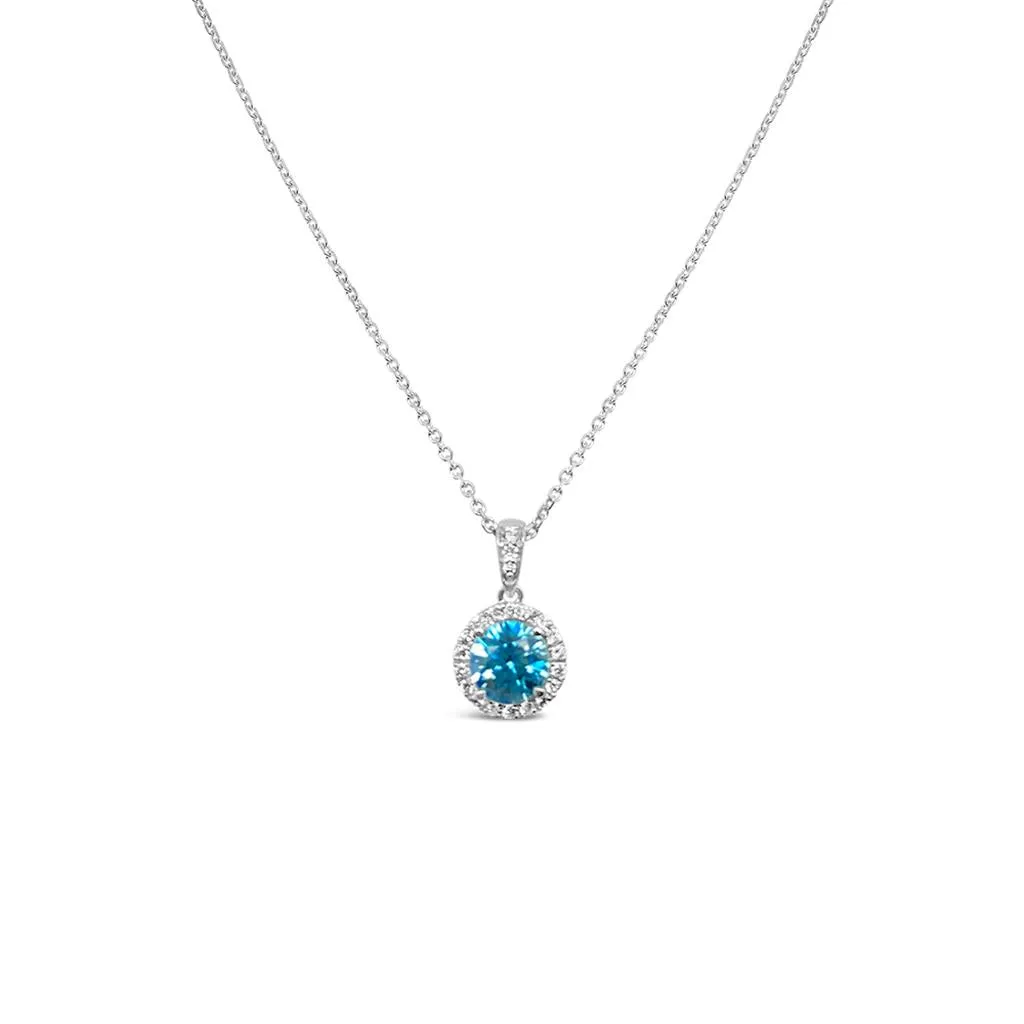 Irisa by Martin Binder Blue Zircon & Diamond Halo Pendant Necklace