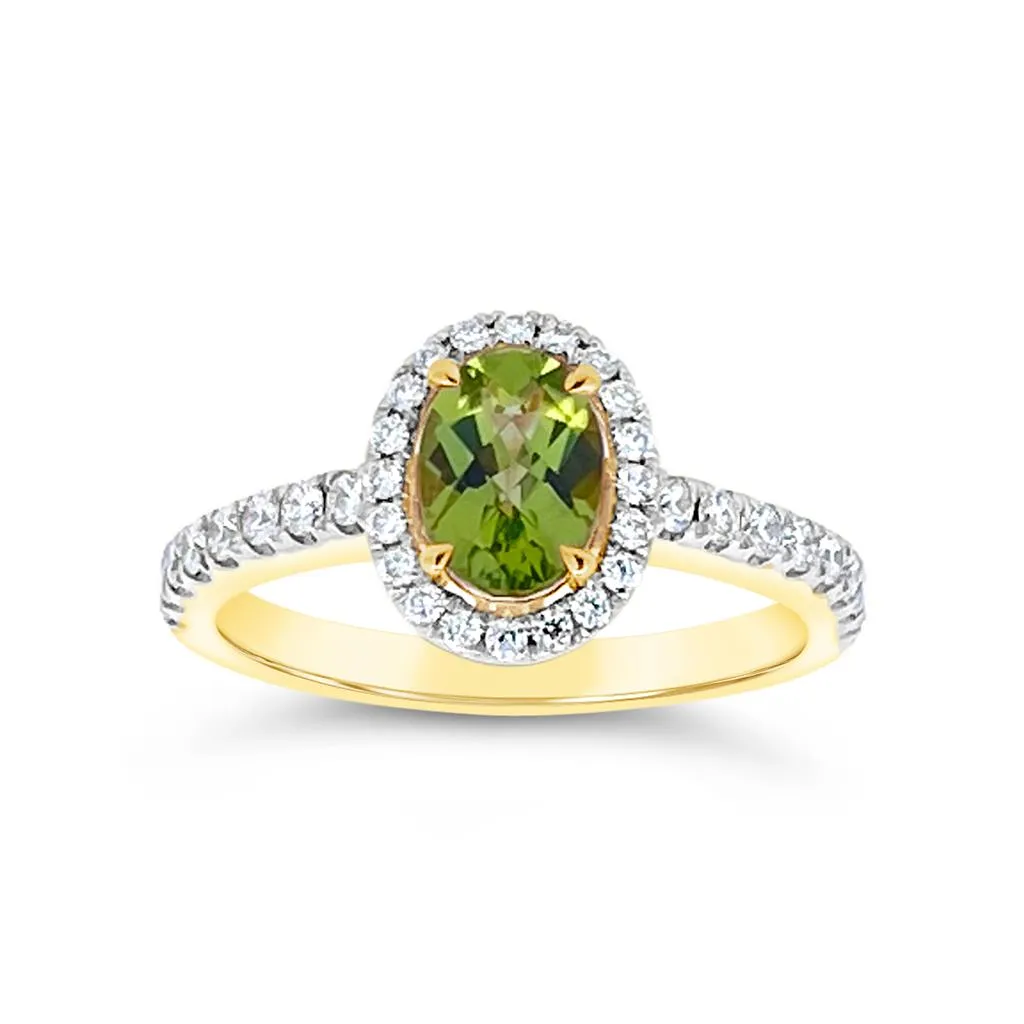 Irisa by Martin Binder Oval Peridot & Diamond Halo Ring