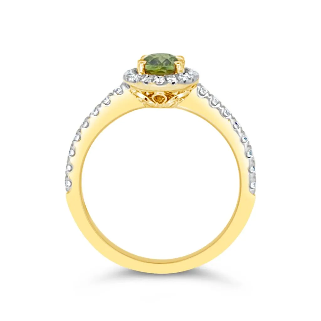 Irisa by Martin Binder Oval Peridot & Diamond Halo Ring