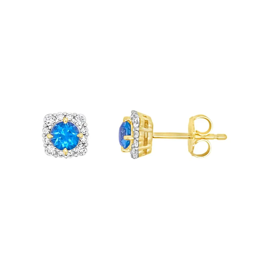 Irisa by Martin Binder Round Blue Zircon & Diamond Halo Earrings