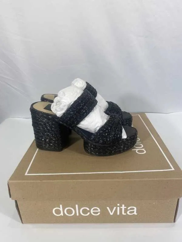 LATOYA HEELS BLACK RAFFIA - re:vita