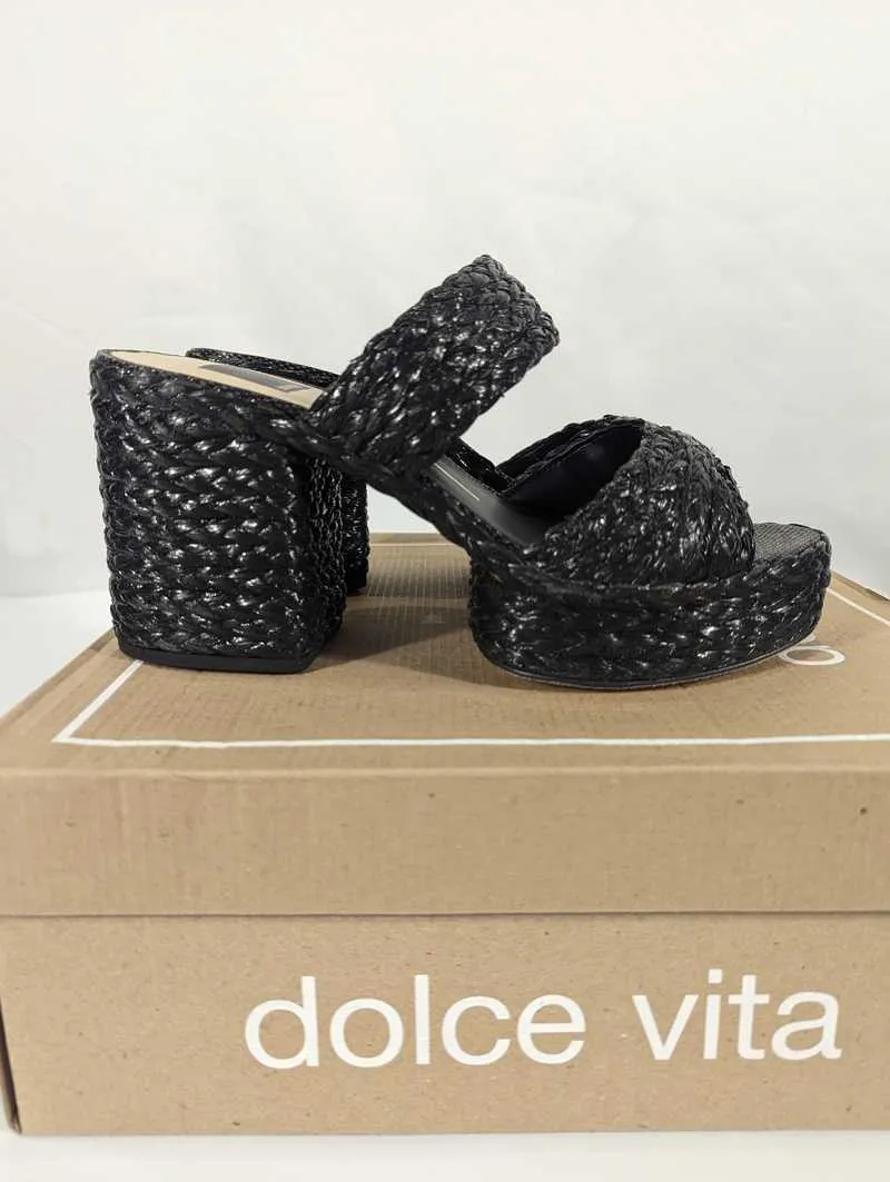 LATOYA HEELS BLACK RAFFIA - re:vita