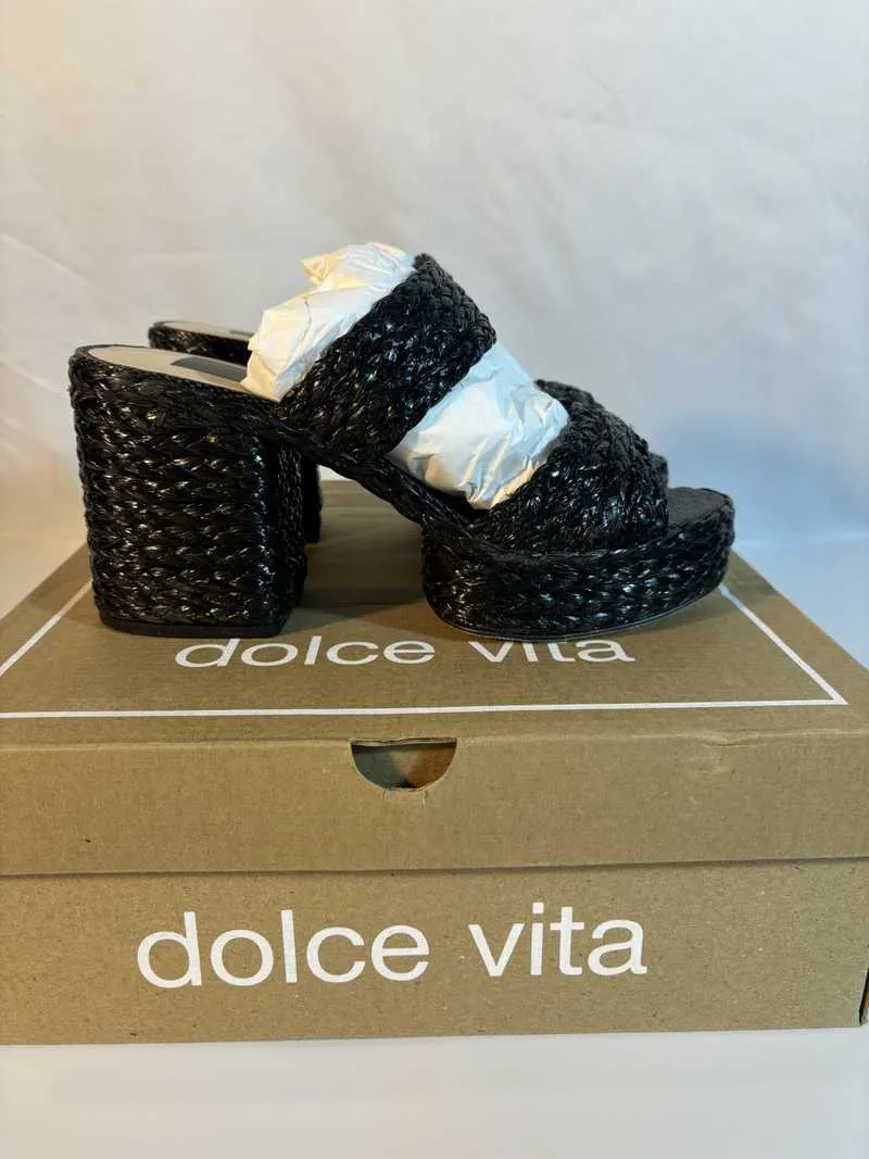 LATOYA HEELS BLACK RAFFIA - re:vita