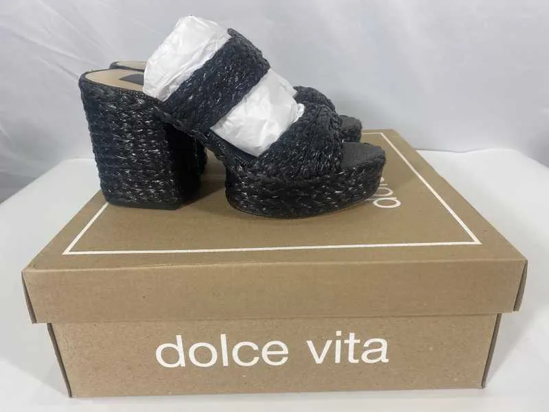 LATOYA HEELS BLACK RAFFIA - re:vita