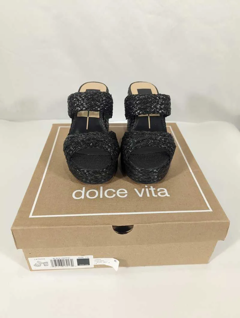 LATOYA HEELS BLACK RAFFIA - re:vita