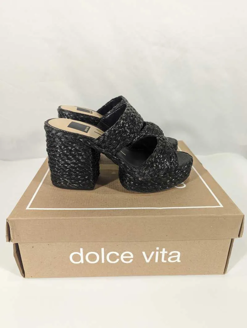 LATOYA HEELS BLACK RAFFIA - re:vita