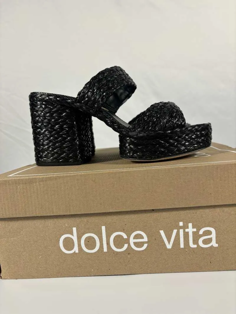 LATOYA HEELS BLACK RAFFIA - re:vita