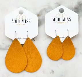 Leather Teardrop Earring Mustard Yellow