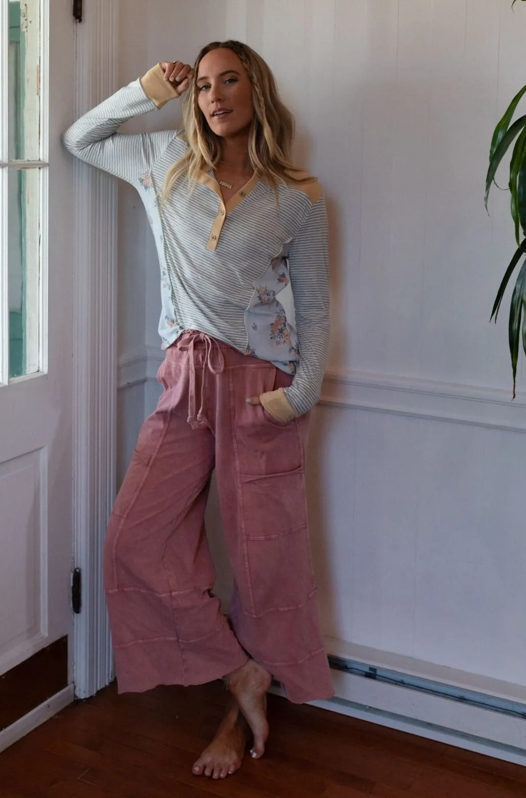 Lucky One Wide Leg Pant - Mauve