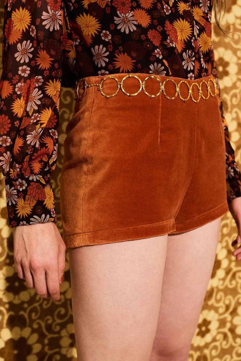 Mama Roux Orange Velvet O Ring Hot Pants