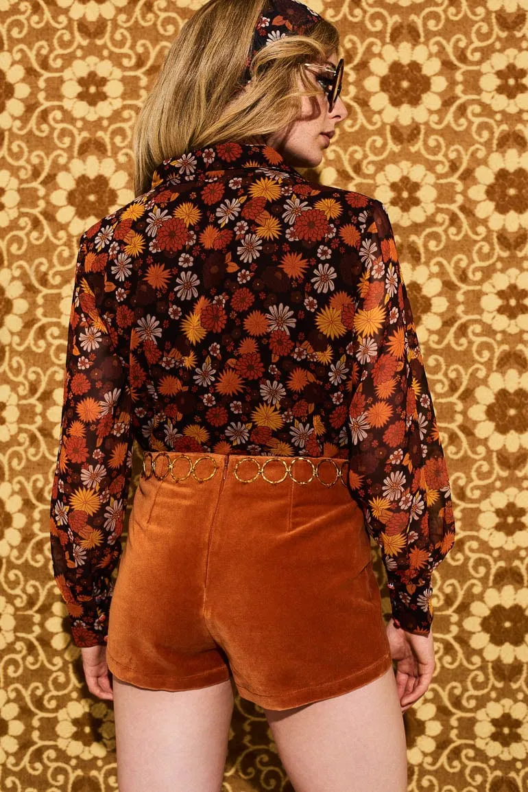 Mama Roux Orange Velvet O Ring Hot Pants