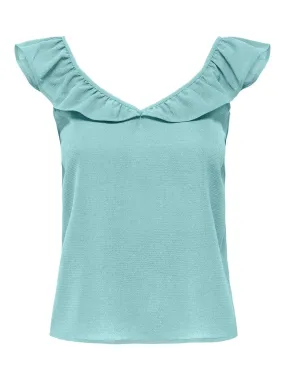 Nova Lux Sleeveless Frill Top - Turquoise and White