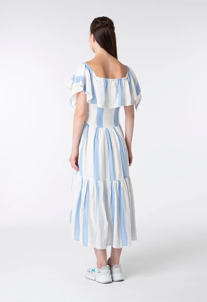 Off Shoulder A-Line Striped Dress