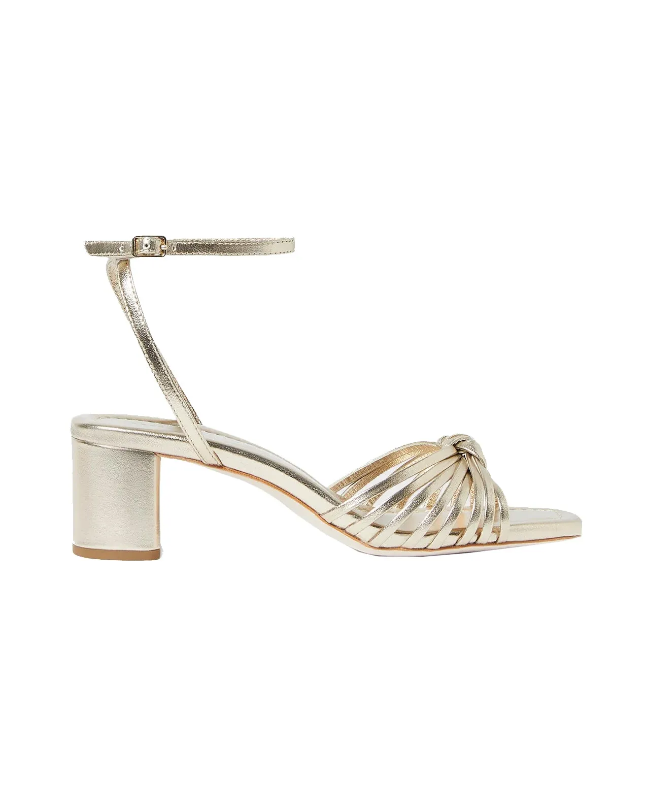 Olivia Leather Knot Mid Heel Sandal (Champagne)