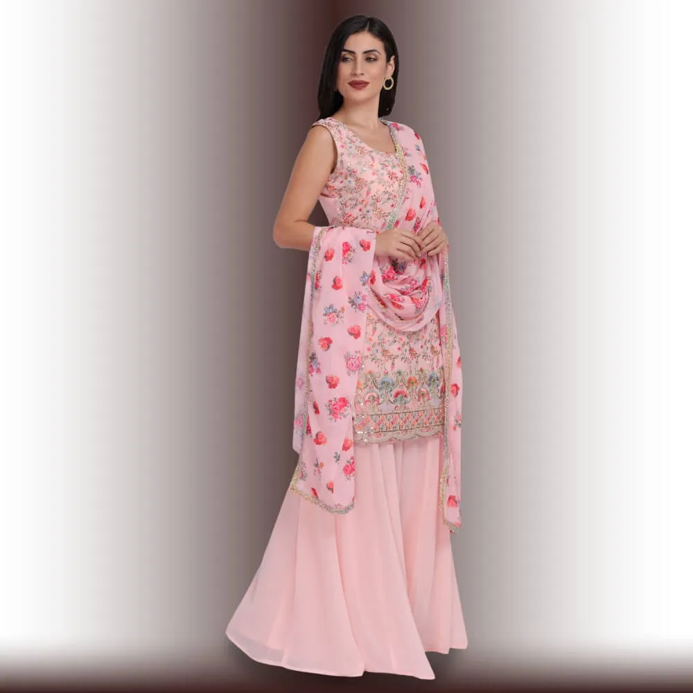 Palazzo Suit with multicolor embroidery - Baby Pink