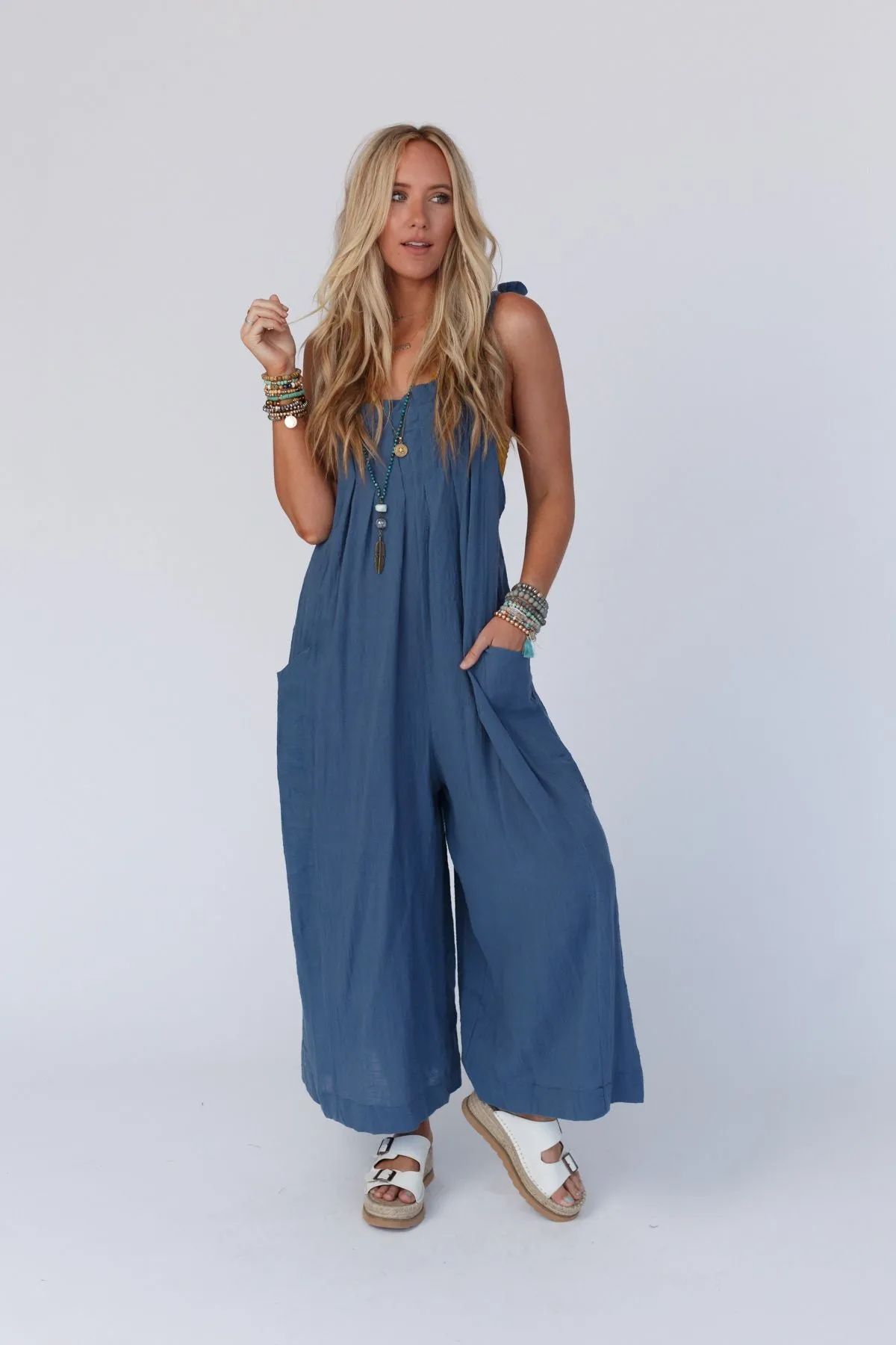 Ready To Go Loose Fit Jumpsuit - Denim Blue