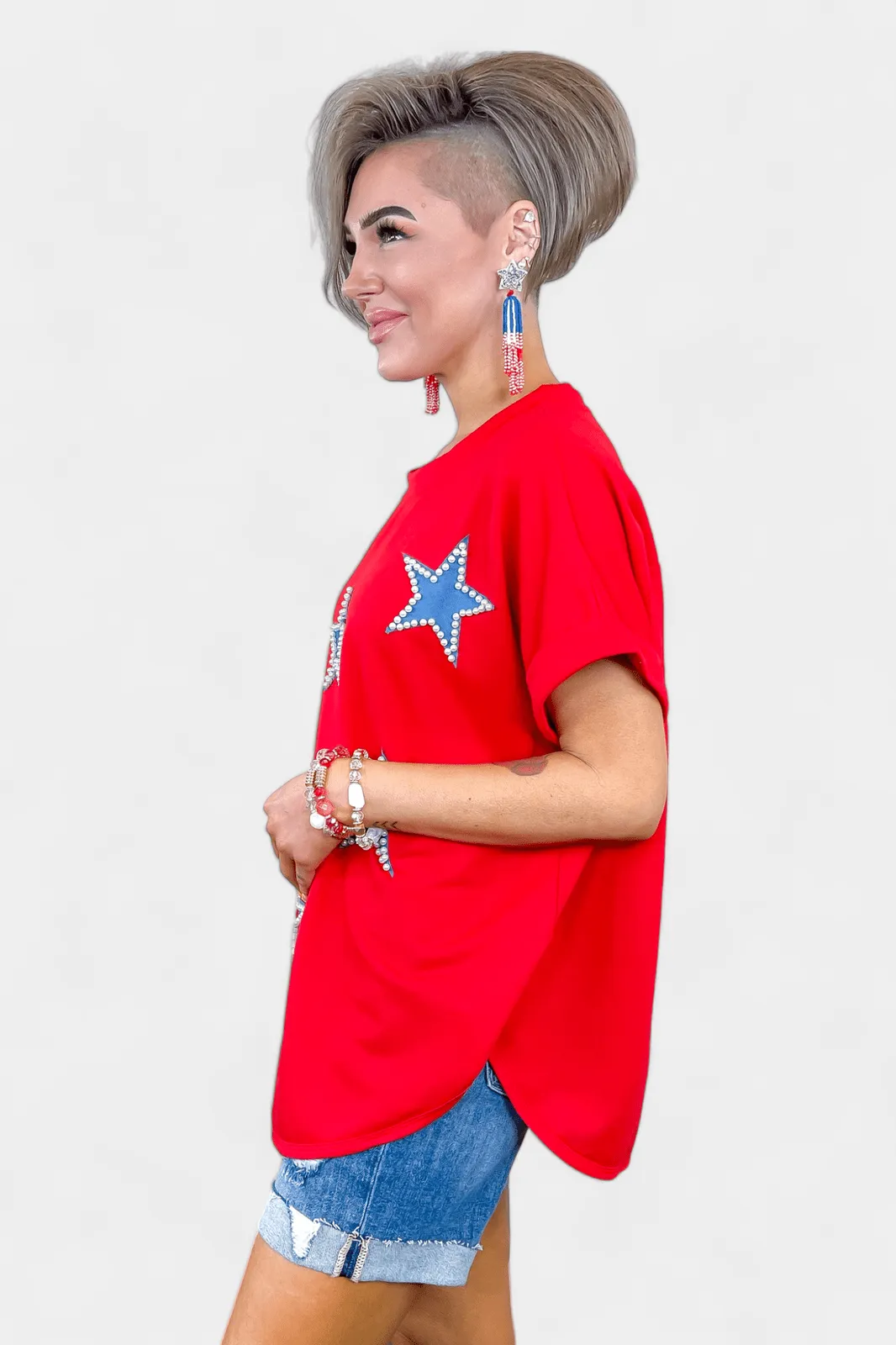 Red Pearl Star Patriotic Top