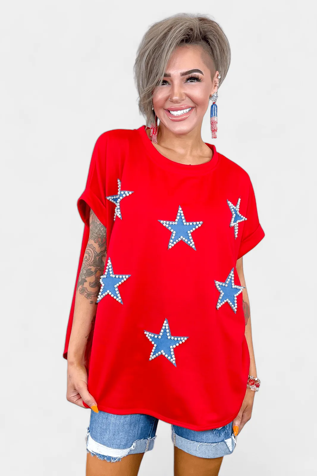 Red Pearl Star Patriotic Top